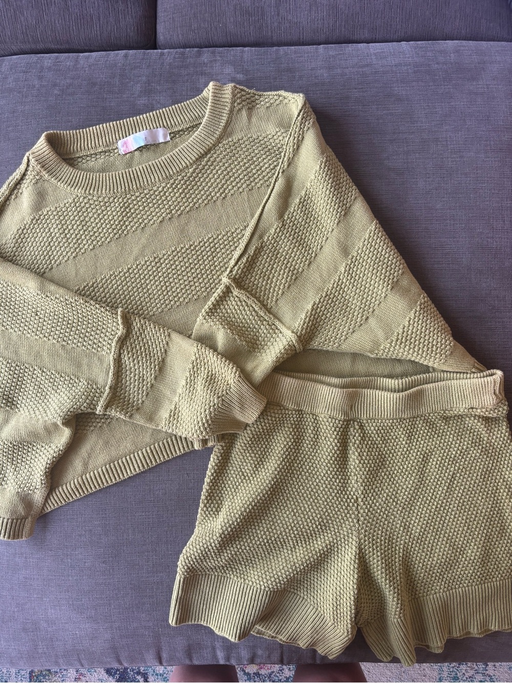 Free People Sage Green Knit Sweater & Shorts Set size small